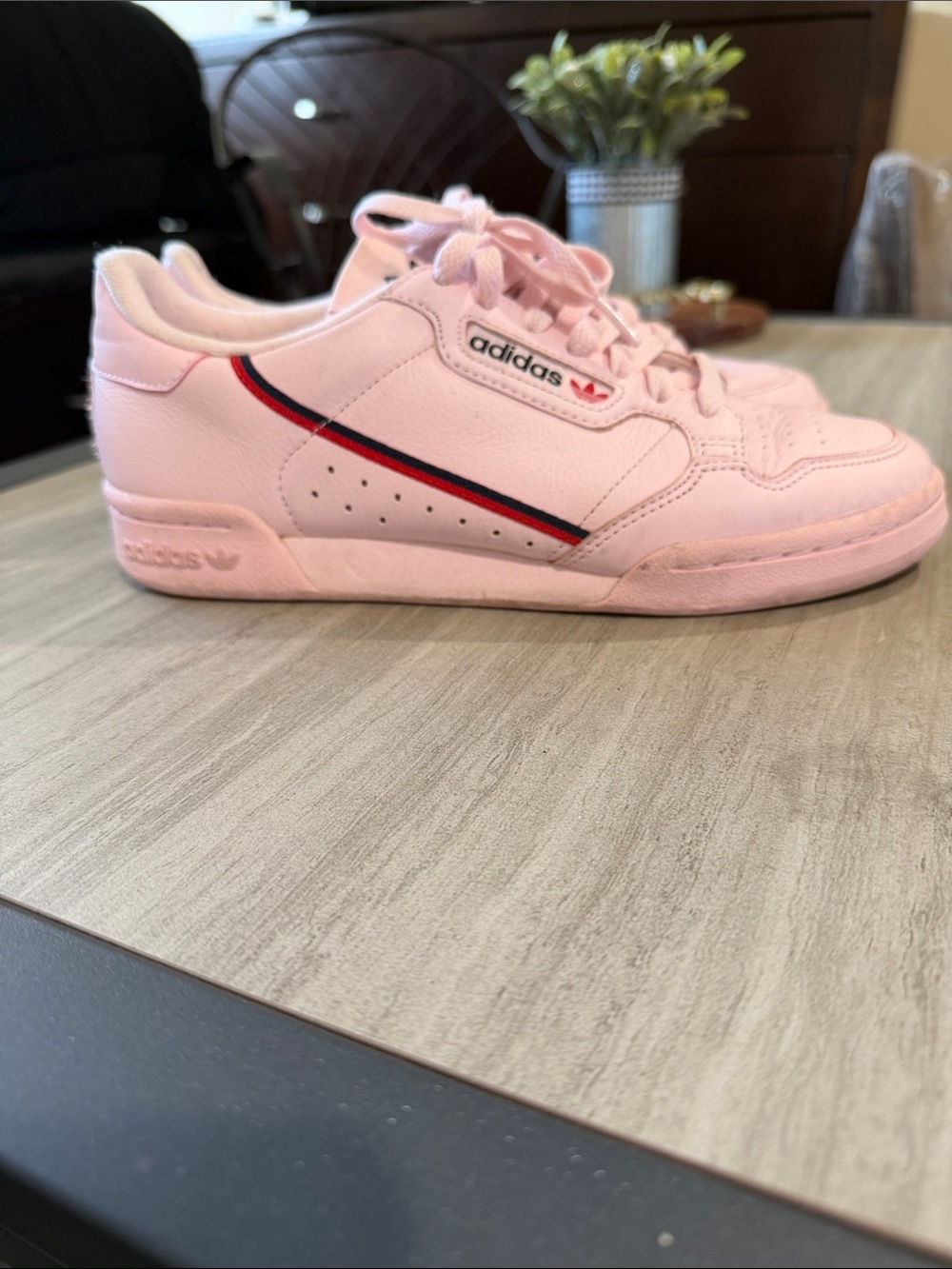 adidas Kids Pink Sneakers with Red & Navy Stripe